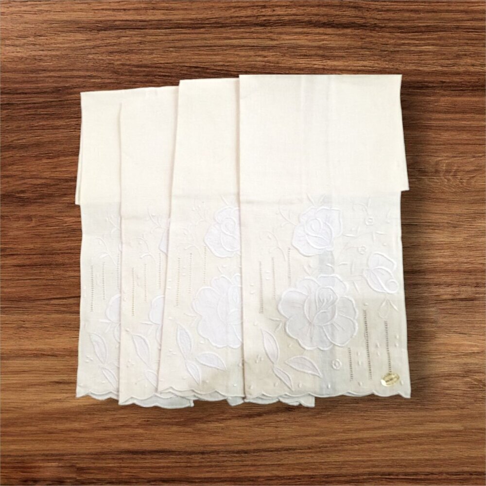 vtg Linen hand towels cream set of 4 kitchen bath‎ tea towels cottage Farmhouse